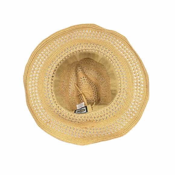 Scala OS Embroidered Fringe Tan Straw Woven Wide Brim Beach Summer Outdoors Hat main image 8